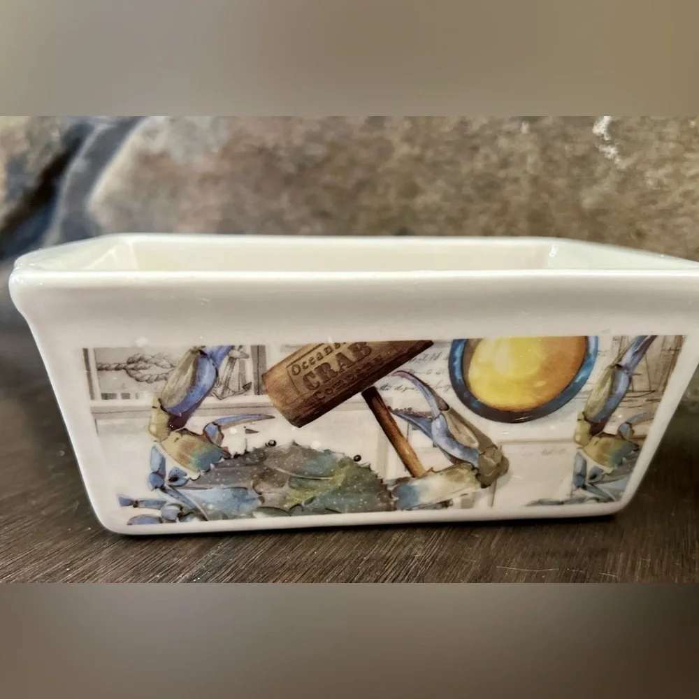 Nantucket Ceramic Blue Crab Mini Loaf Bread Baking Pan, Set of 2